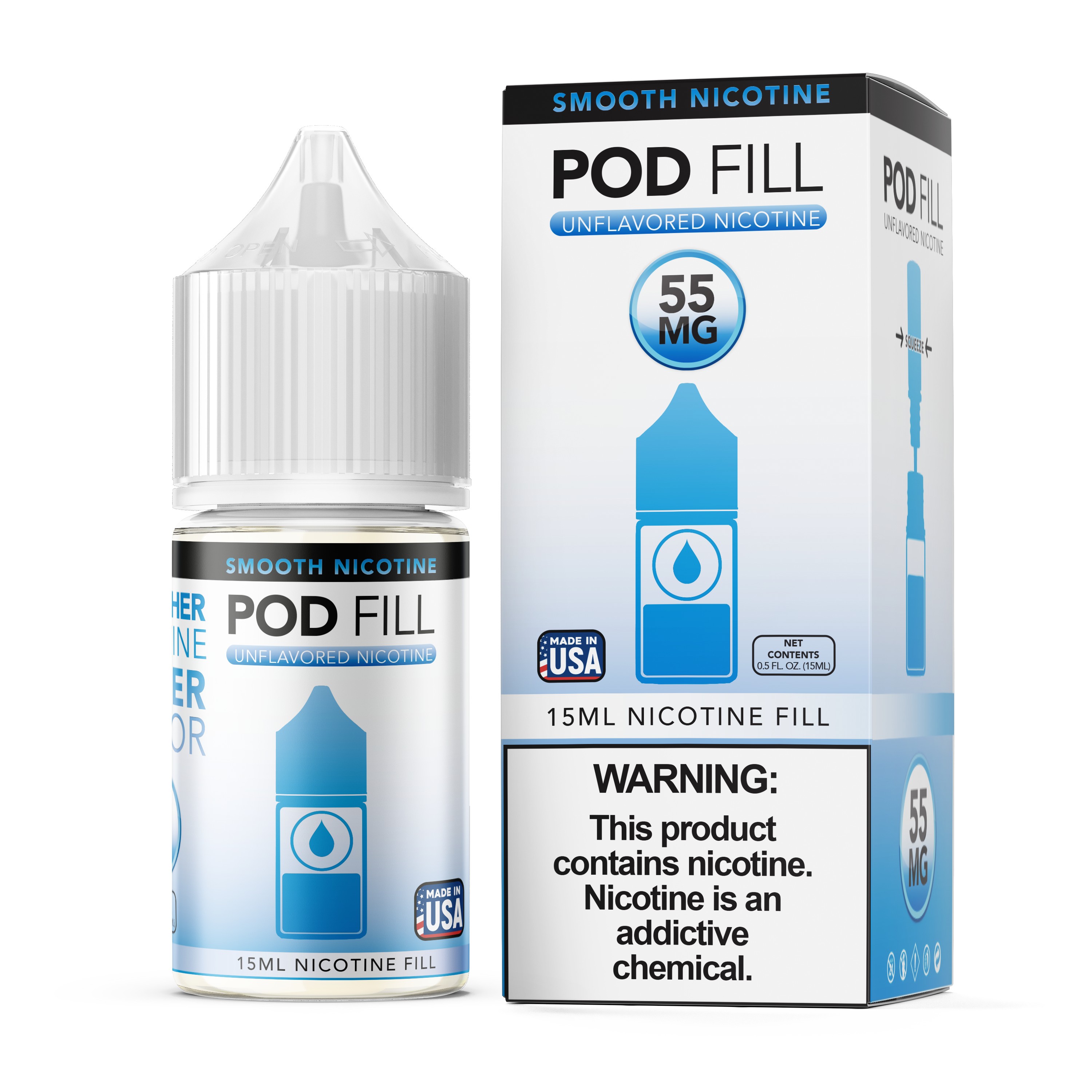 Pod Fill Unflavored Salt Nicotine Base 15mL 55mg, pod juice